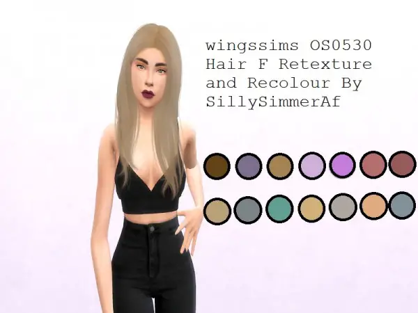 The Sims Resource: Wings OS0530 F Hair Recoloured and Retextured by SillySimmerAf for Sims 4