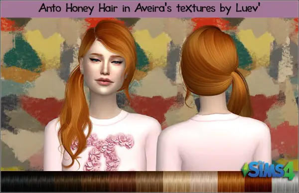 Mertiuza: Anto`s Honey hair retextured for Sims 4