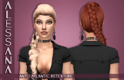 Alessana Sims: Anto`s Atlantic hair retextured for Sims 4