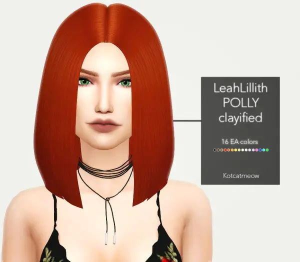 Kot Cat: LeahLillith`s Polly Hair Clayified for Sims 4