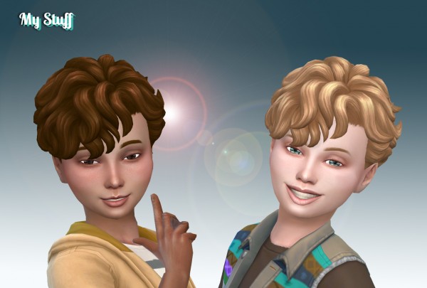 Mystufforigin: Mid Curly hai retextured for Boys for Sims 4