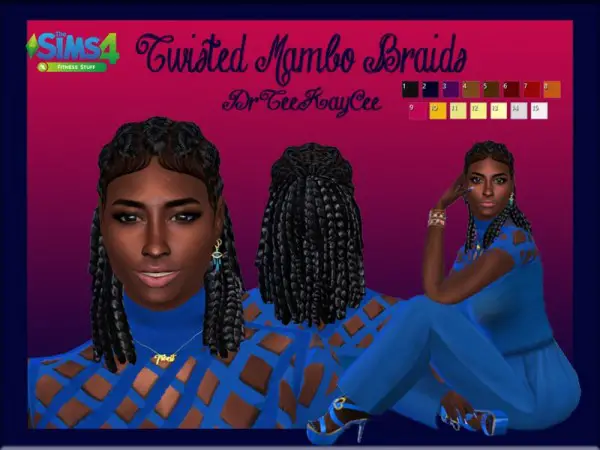 The Sims Resource: Twisted Mambo Braids II hair retextured by drteekaycee for Sims 4