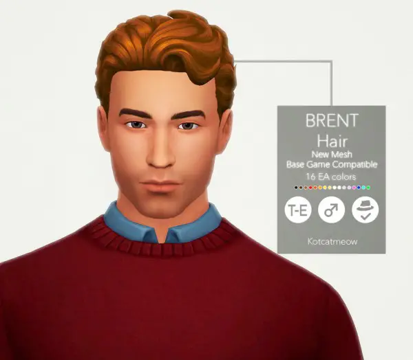 Kot Cat: Brent hair retextured for Sims 4