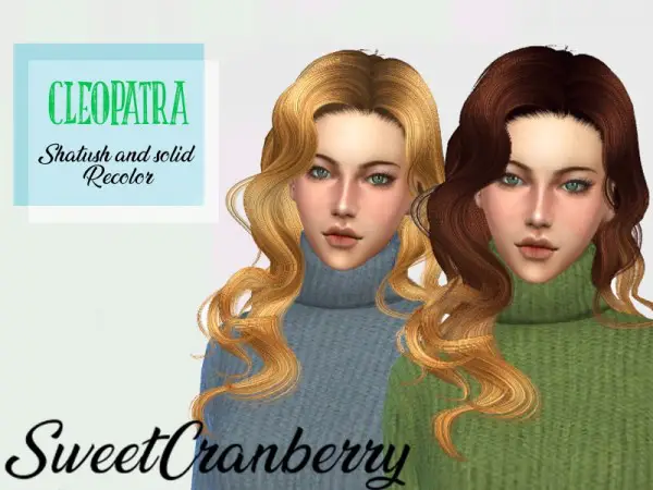 The Sims Resource: NewSea`s Cleopatra Solid and Shatush Hair Recolored by SweetCranberry for Sims 4