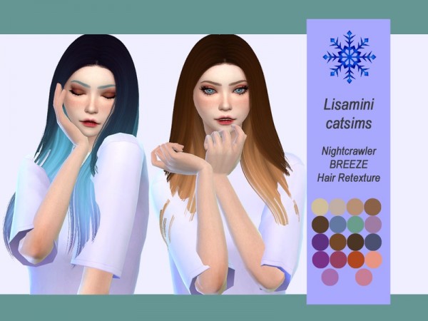 The Sims Resource: Nightcrawler`s Breeze Hair Retexture by Lisaminicatsims for Sims 4