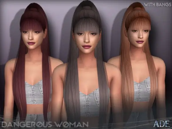 The Sims Resource: Dangerous Woman hair With Bangs by Ade Darma for Sims 4