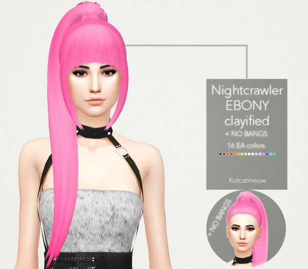 Kot Cat: Nightcrawler`s Ebony Hair Clayified for Sims 4