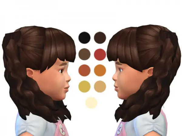 The Sims Resource: Toddler Long Curly Pigtails hair retextured for Sims 4