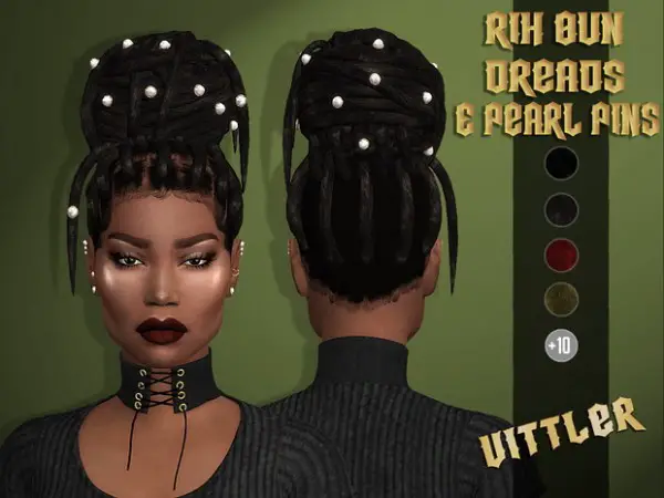 Vittleruniverse: Rih Bun and Dreads with Pearl Pins hair retextured for Sims 4