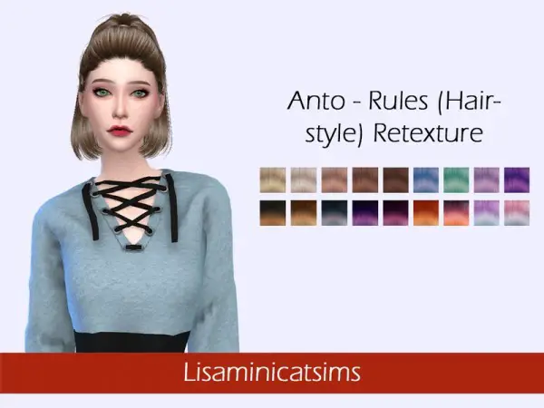 The Sims Resource: Anto`s Rules hair retextured by Lisaminicatsims for Sims 4