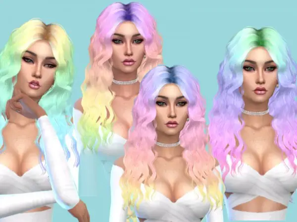 The Sims Resource: Sintiklia`s Britney Pastel Rainbow Hair recolored by SweetCranberry for Sims 4