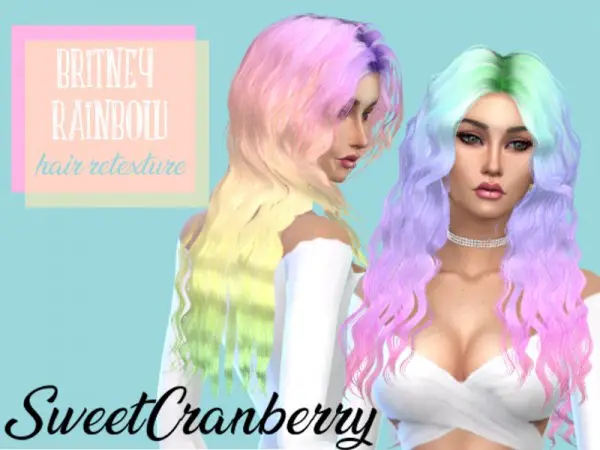 The Sims Resource: Sintiklia`s Britney Pastel Rainbow Hair recolored by SweetCranberry for Sims 4