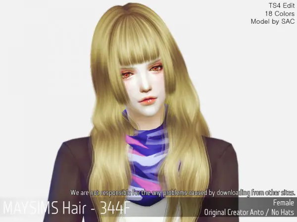 MAY Sims: MAY344F hair retextured for Sims 4