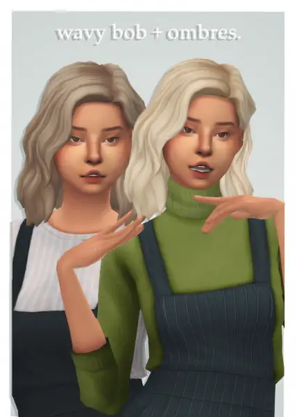 Cowplant Pizza: Wavy bob and ombres hair recolored for Sims 4
