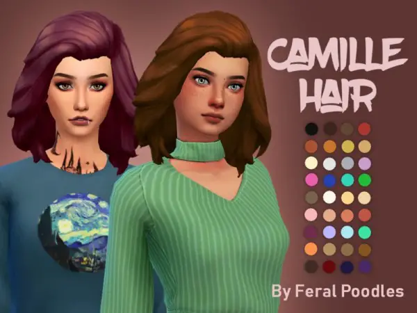 The Sims Resource: Camille Hair Retextured by feralpoodles for Sims 4