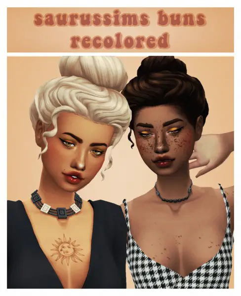 Cowplant Pizza: Granny bun and sunday hair recolored for Sims 4