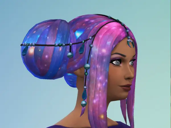 The Sims Resource: Galactic Buns Hair retextured by JujuAwesomeBeans for Sims 4
