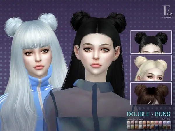 The Sims Resource: Double buns hair by S Club for Sims 4