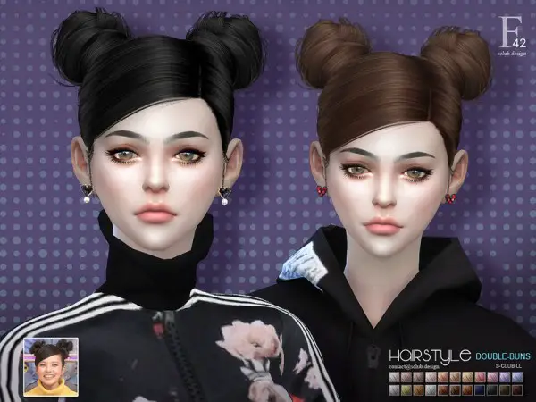 The Sims Resource: Double buns n42 hair by S Club for Sims 4