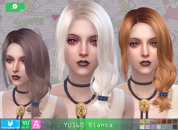 NewSea: YU160 Bianca hair for Sims 4