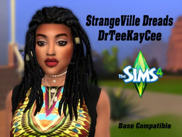 The Sims Resource: StrangeVille Dreads Hair Retextured by drteekaycee for Sims 4