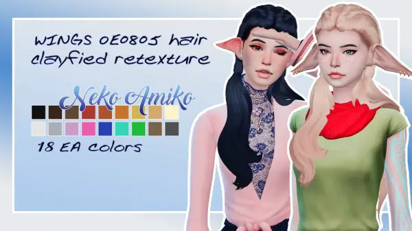 Neko Amiko: WINGS OE0805 hair clayfied retextured for Sims 4