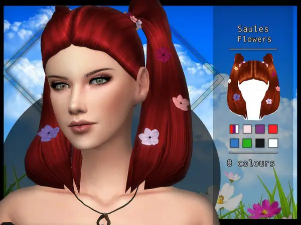 The Sims Resource: Saules Hair with flowers by OranosTR for Sims 4