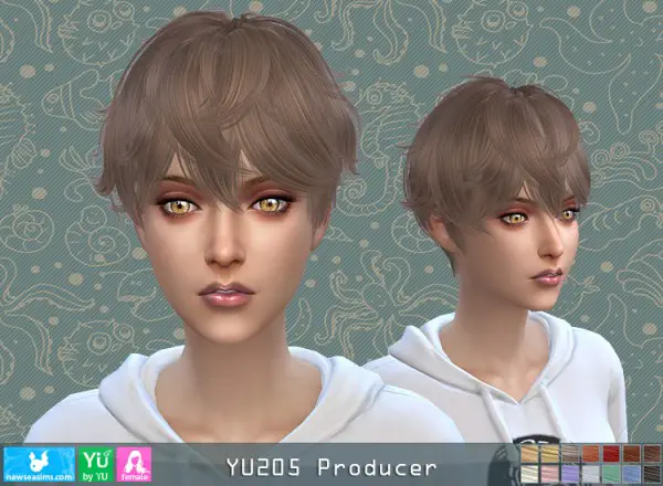 NewSea: YU205 Producer Hair for her for Sims 4