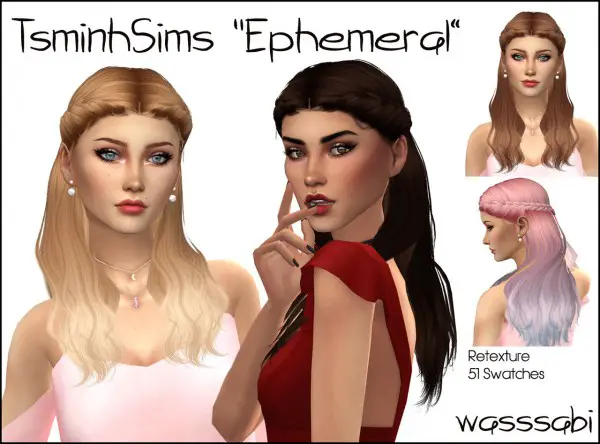 Wasssabi Sims: Tsminh`s Ephemeral Hair retextured for Sims 4