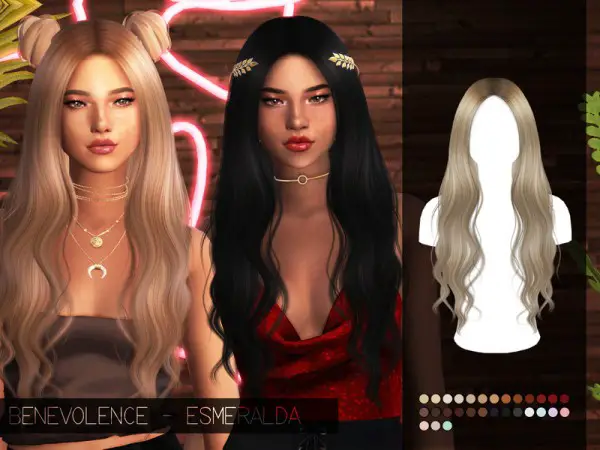 The Sims Resource: Anto`s Esmeralda Hair Retextured by Benevolence c for Sims 4