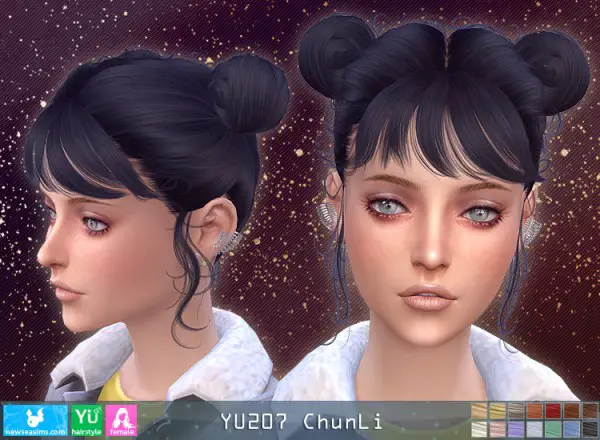 The Sims Resource: YU207 Chun Li hair for Sims 4