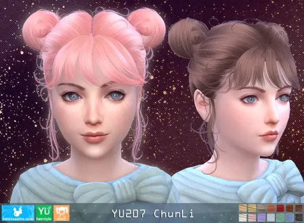 NewSea: YU207 Chun Li hair for girls for Sims 4