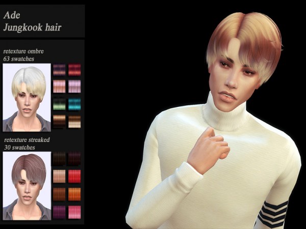 The Sims Resource: AdeDarma`s Jungkook hair retextured by Jenn Honeydew Hum for Sims 4