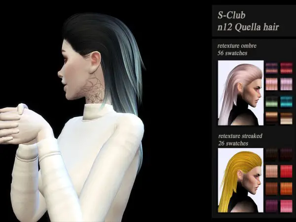 The Sims Resource: S Club`s Quella Hair Retextured by Jenn Honeydew Hum for Sims 4