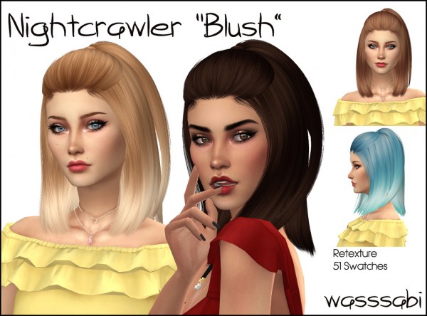 Wasssabi Sims: NightCrawler`s Blush Hair Retextured for Sims 4