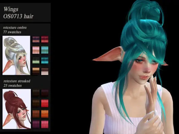The Sims Resource: Wings OS0713 hair retextured by Jenn Honeydew Hum for Sims 4