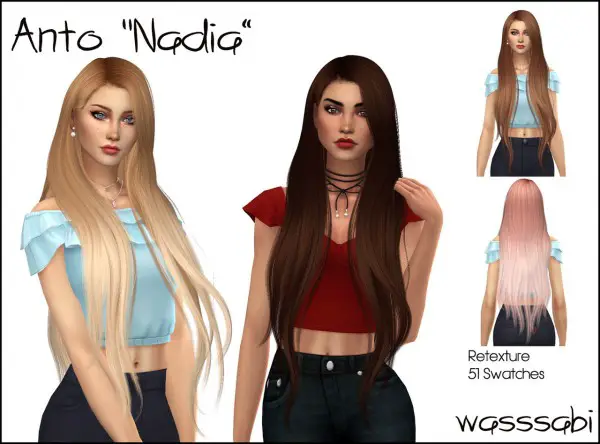 Wasssabi Sims: Anto`s Nadia hair retextured for Sims 4