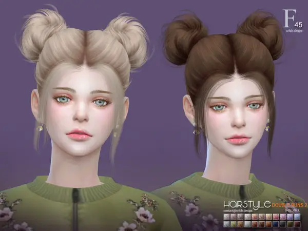 The Sims Resource: Hair double buns 2 n45 by S Club for Sims 4