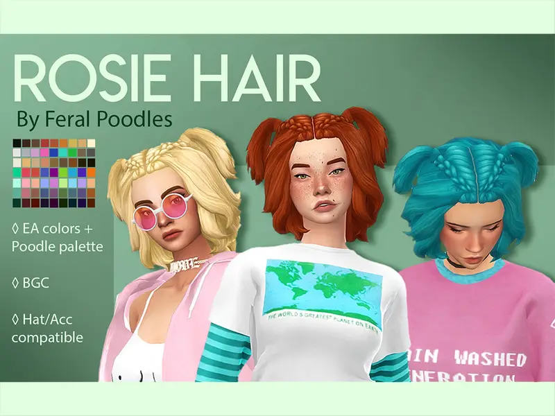 The Sims Resource: Rosie Hair Retextured by feralpoodles - Sims 4 Hairs