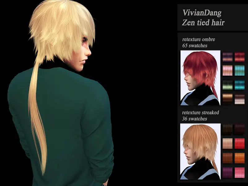 The Sims Resource: VivianDang`s Zen Tied hair retextured by Jenn ...