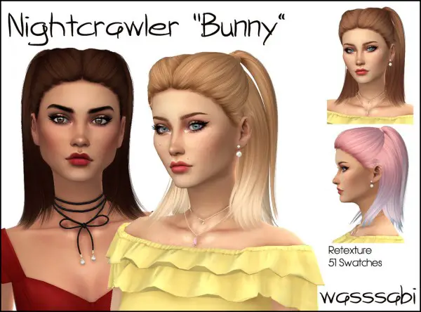 Wasssabi Sims: NightCrawler`s Bunny Hair Retextured for Sims 4