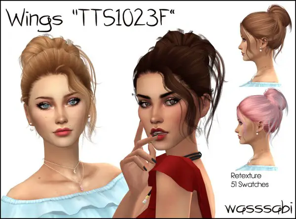 Wasssabi Sims: TTS1023 F hair retextured by wingssims for Sims 4