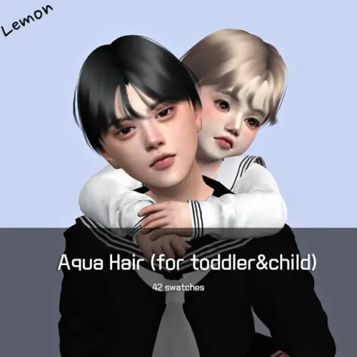 Lemon: Aqua Hair for toddlers and childs for Sims 4