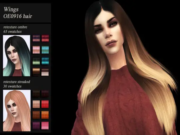The Sims Resource: Wings OE0916 hair retextured by Jenn Honeydew Hum for Sims 4