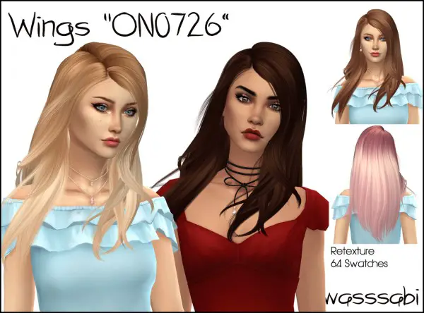 Wasssabi Sims: WINGS ON0726 hair retextured for Sims 4
