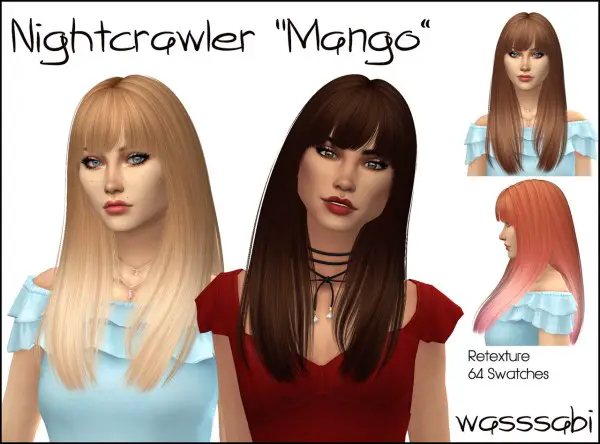Wasssabi Sims: Nightcrawler`s Mango Hair retextured for Sims 4