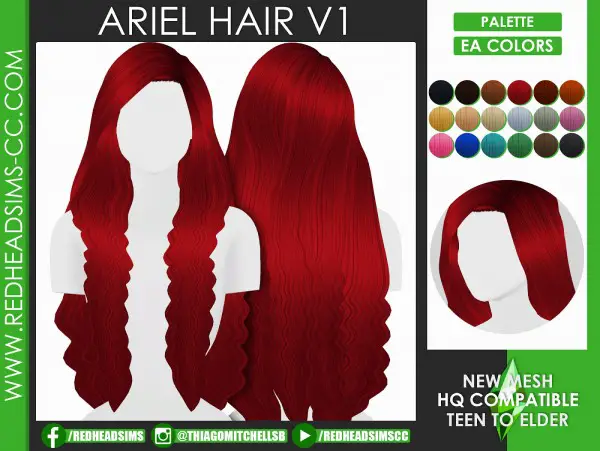 Coupure Electrique: Ariel Mermaid Hair for Sims 4