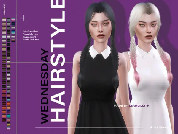 The Sims Resource: Wednesday Hair by Leah Lillith for Sims 4