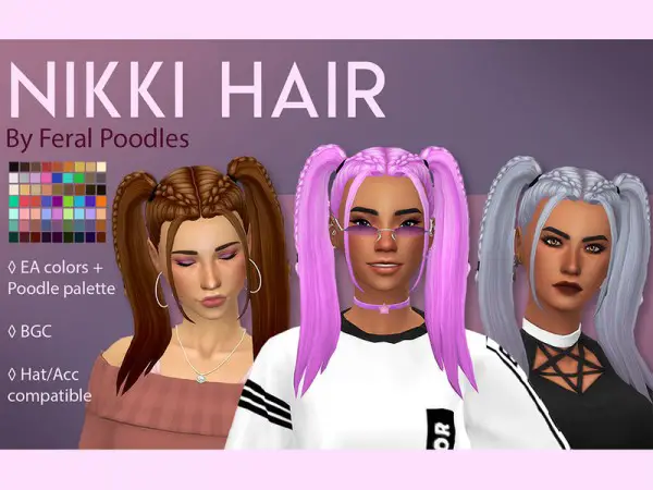 The Sims Resource: Nikki Hair retextured by feralpoodles for Sims 4