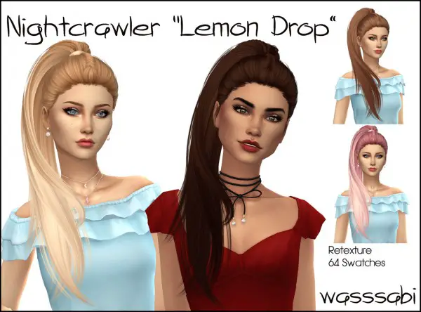 Wasssabi Sims: Nightcrawler`s Lemon Drop hair retextured for Sims 4